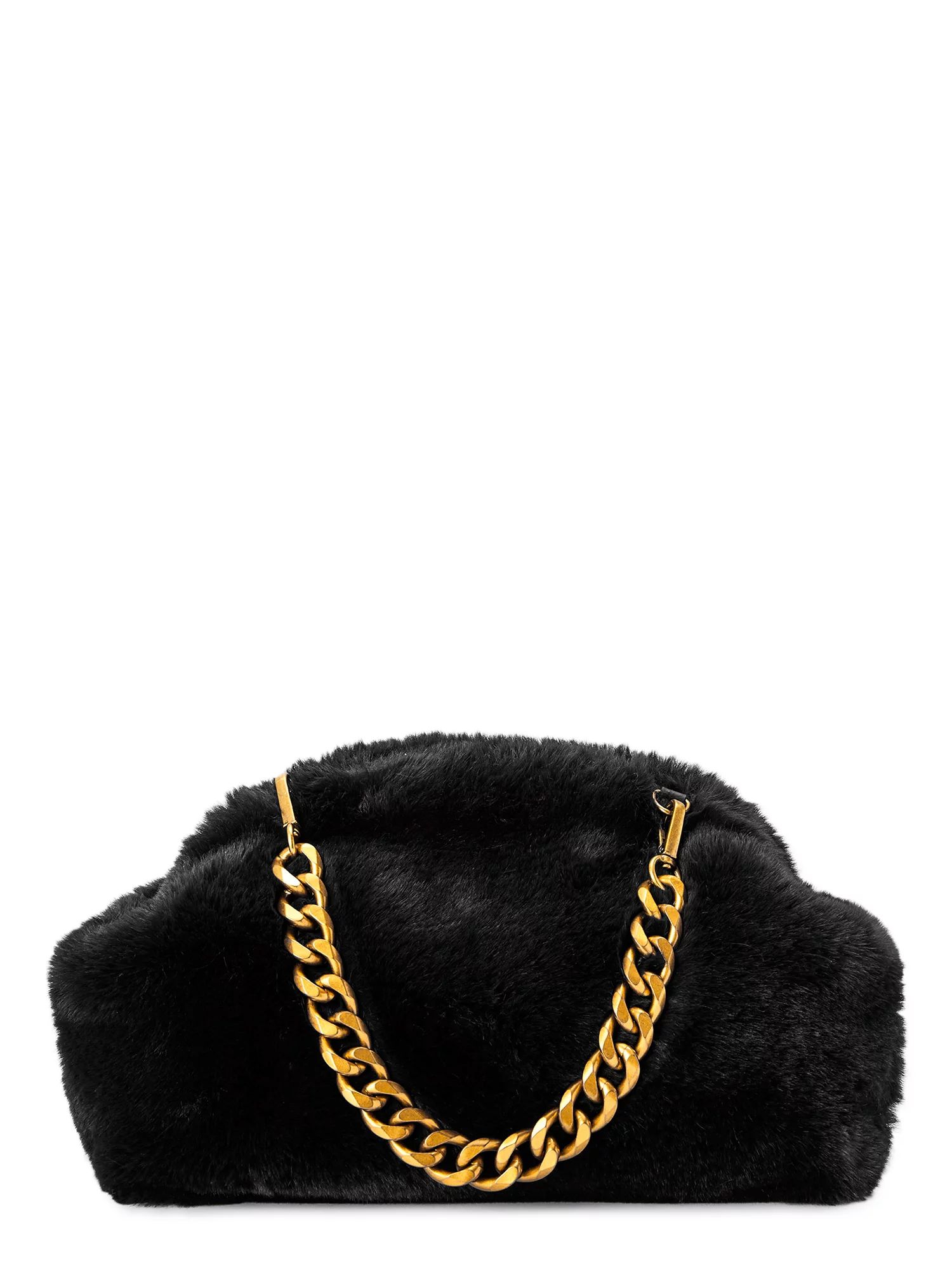 Scoop Women's Faux Fur Clutch with Chain Handle Black | Walmart (US)
