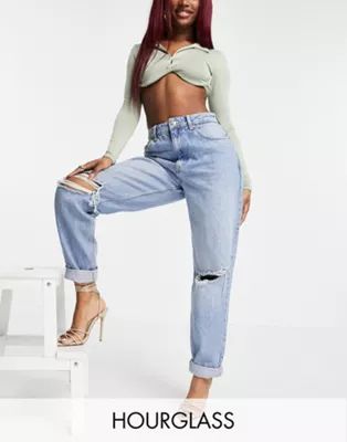 ASOS DESIGN Hourglass high rise slouchy mom jeans in stonewash with rips | ASOS (Global)