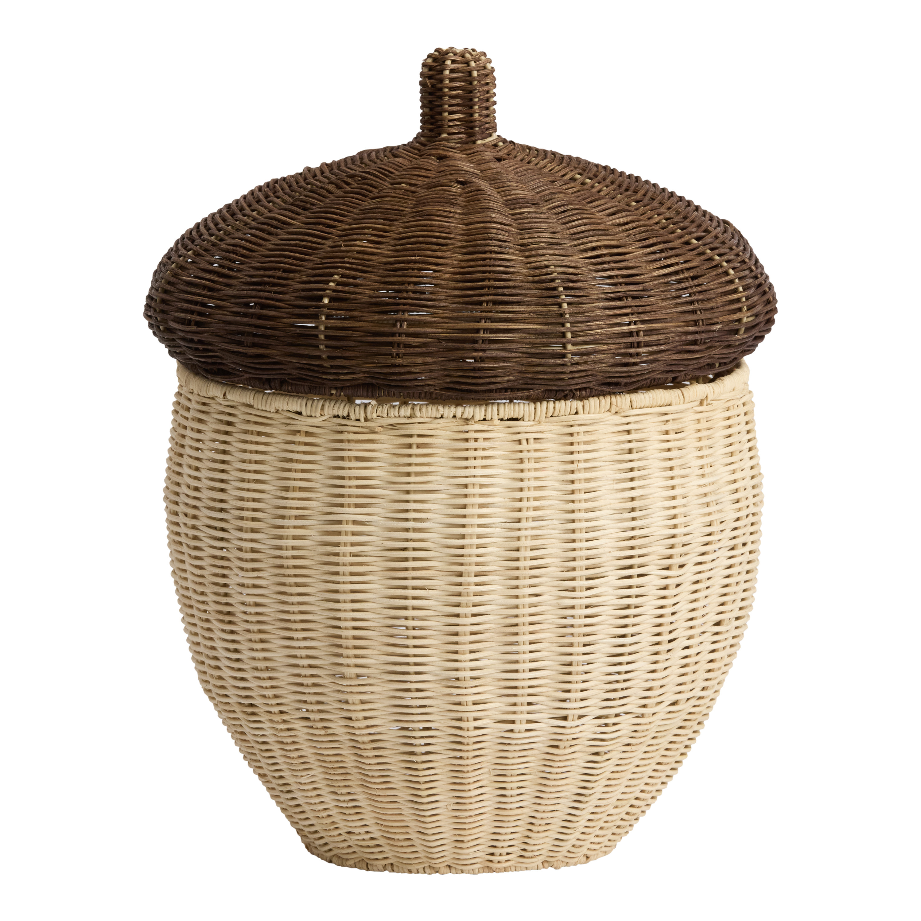 Natural Rattan Two Tone Acorn Shaped Basket with Lid | World Market