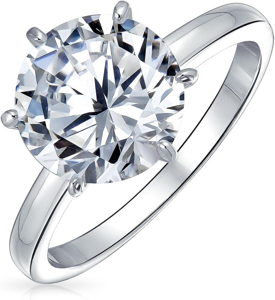 Personalize Classic Cubic Zirconia 3CT AAA CZ 6 Prong Setting Round Brilliant Cut Promise Solitai... | Amazon (US)