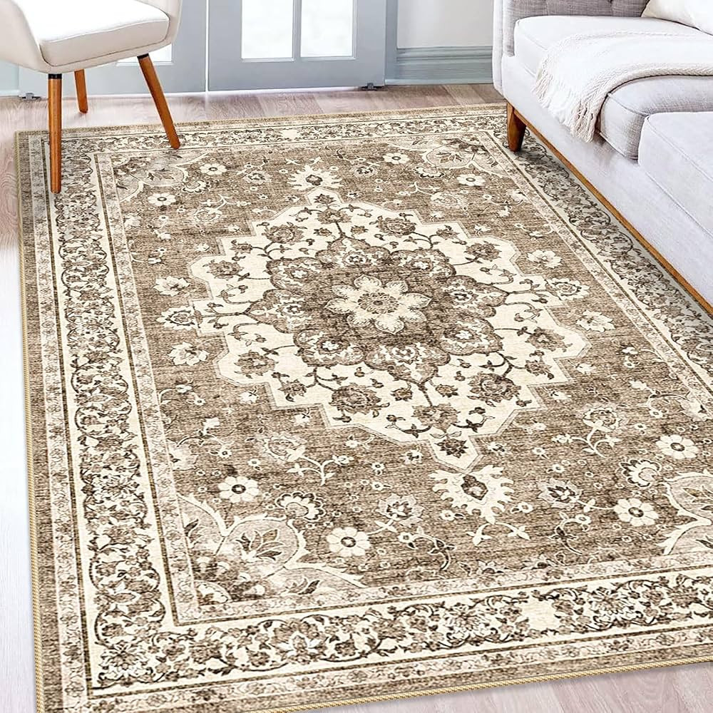 Washable Oriental Area Rug - 5x8 Rugs for Living Room Soft Carpet for Bedroom Waterproof Floral D... | Amazon (US)