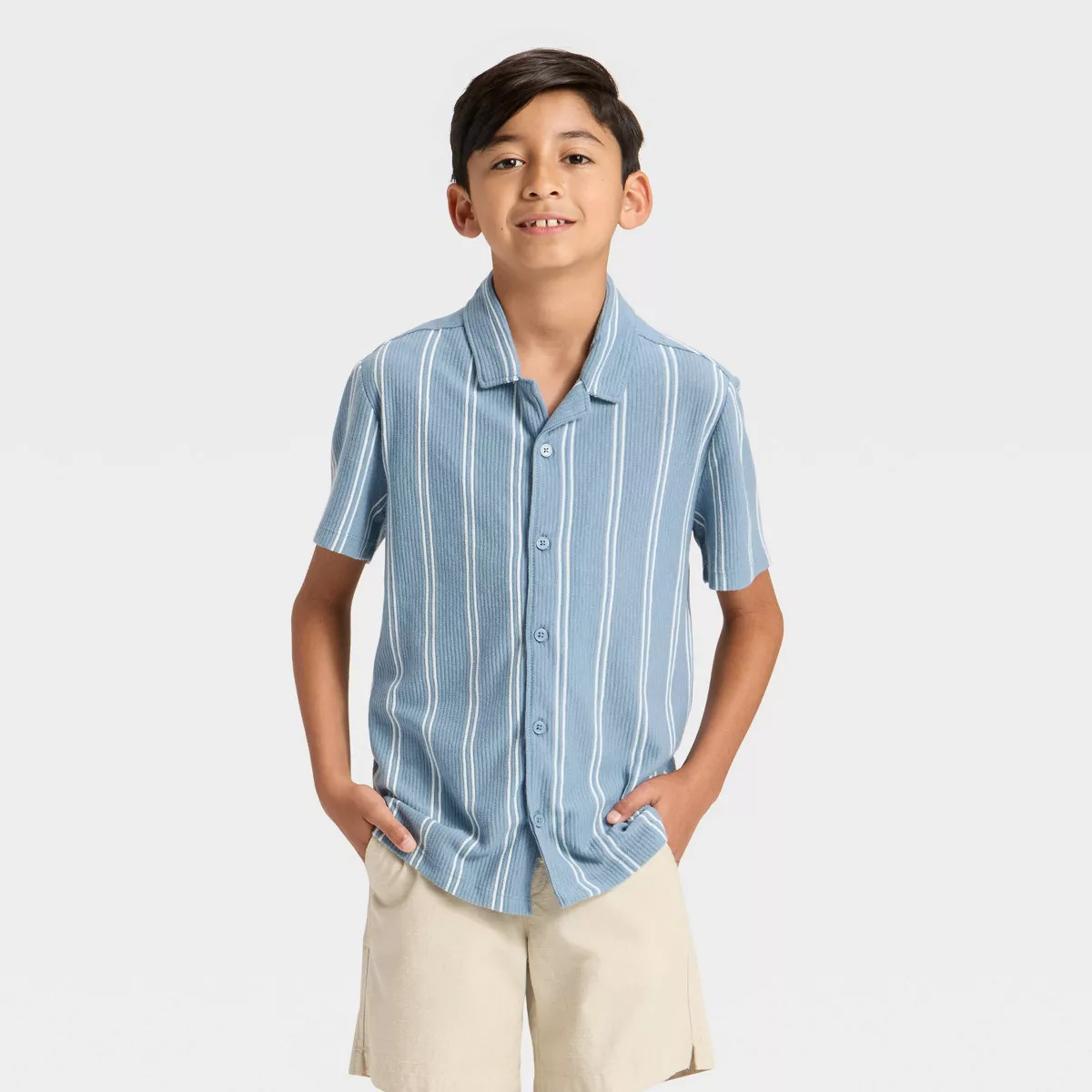 Boys' Short Sleeve Vertical Striped Button-Down Shirt - Cat & Jack™ | Target