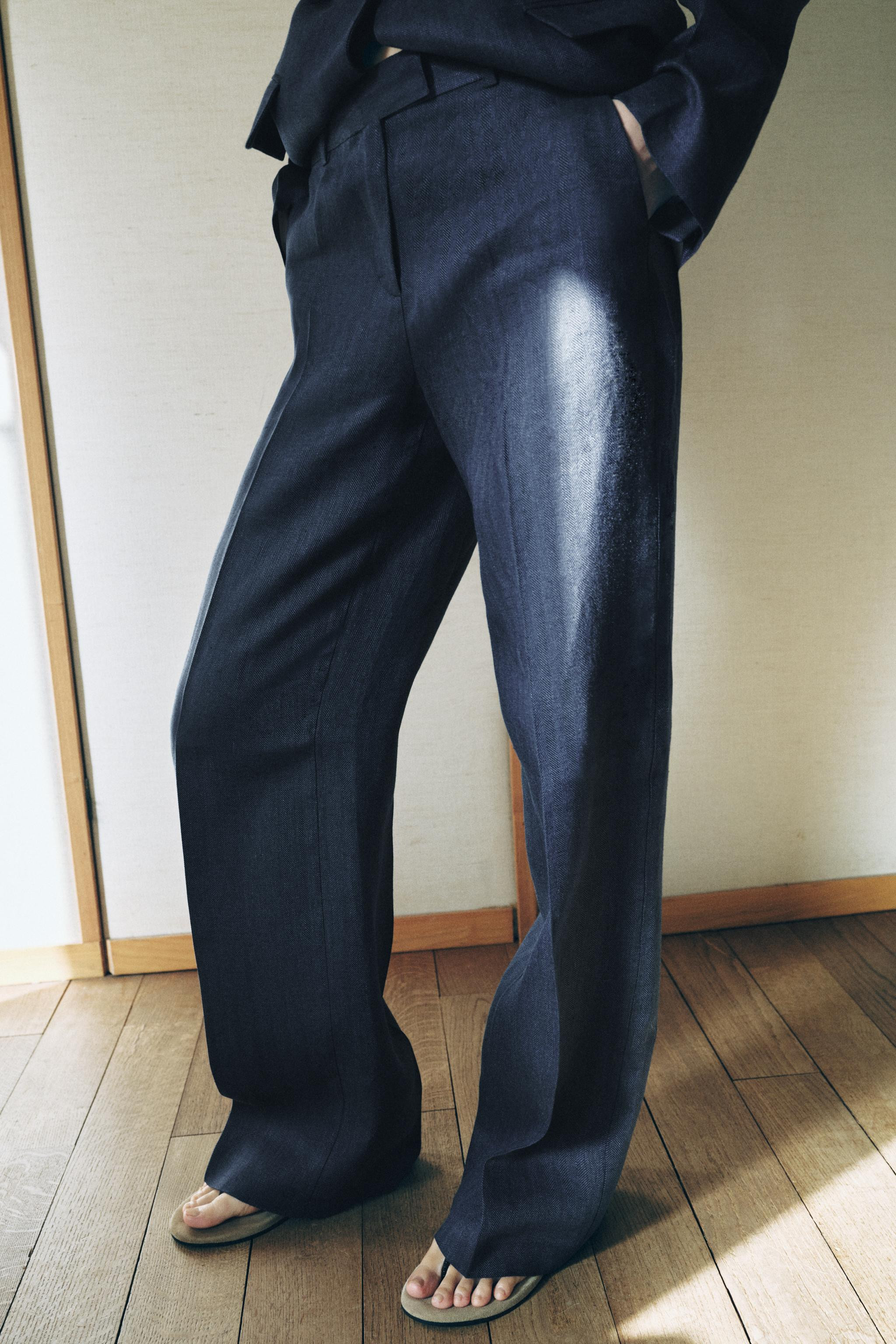 100% LINEN HERRINGBONE TROUSERS SET | Zara UK