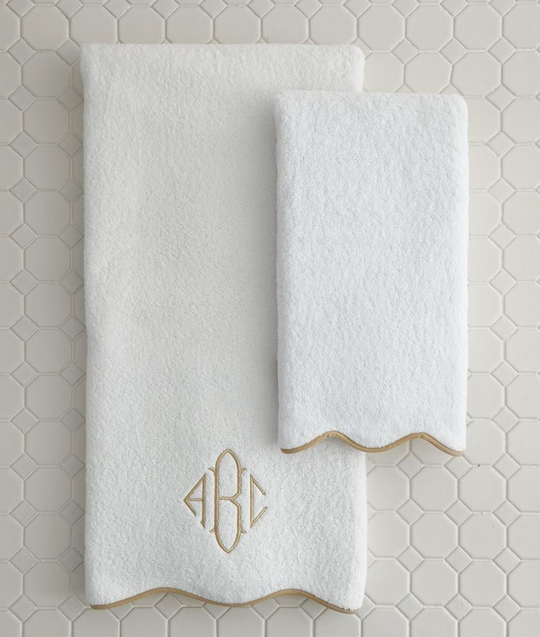 Plush Terry Scalloped Bath Towels With Optional Monogram - Available in a Variety of Trim Colors | The Well Appointed House