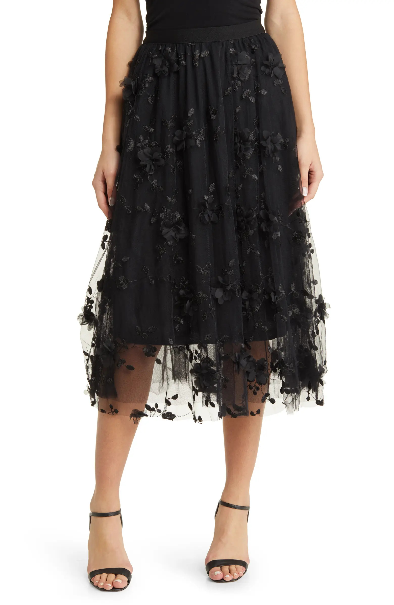 NIKKI LUND Audra Floral Appliqué Chiffon Maxi Skirt | Nordstrom | Nordstrom