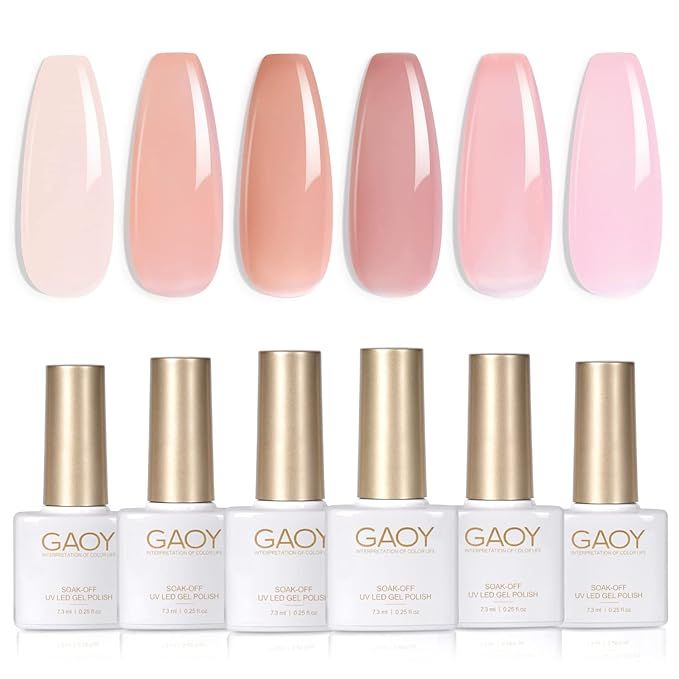 Amazon.com : GAOY Jelly Nude Pink Gel Nail Polish Set of 6 Transparent Colors Sheer Gel Polish Ki... | Amazon (US)
