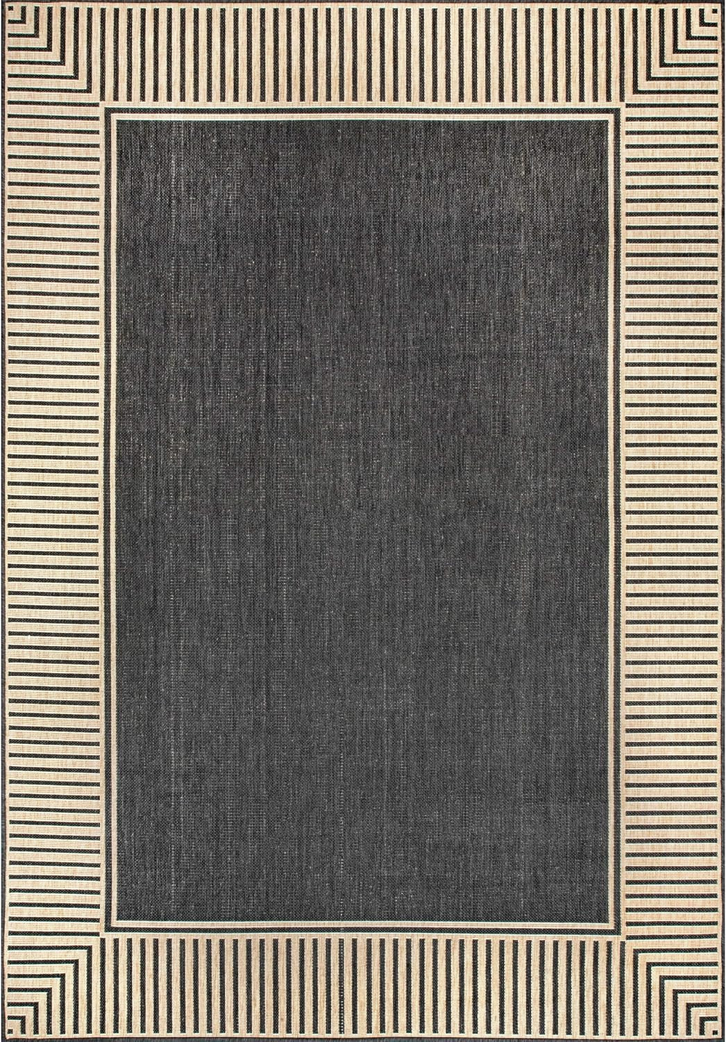 Nuloom Asha Dark Grey/Ivory, 9'6" x 12', Casual, Striped Border, Soft and Cozy, High Traffic, Sta... | Amazon (US)
