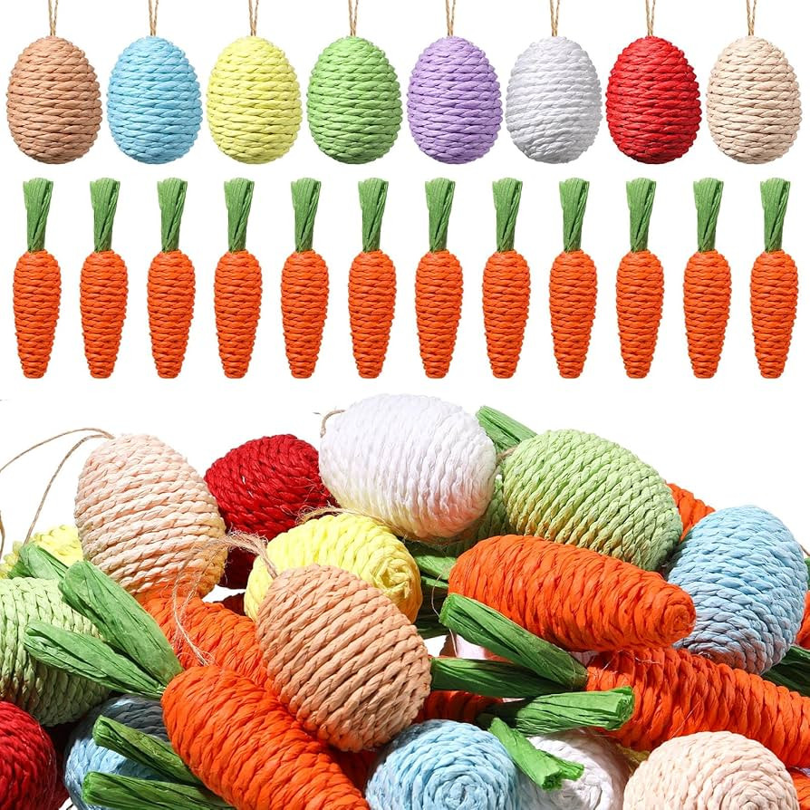 Bucherry 36 Pcs Easter Tree Decorations Rustic Easter Egg Carrot Hanging Ornaments 2.4 Inch and 5... | Amazon (US)
