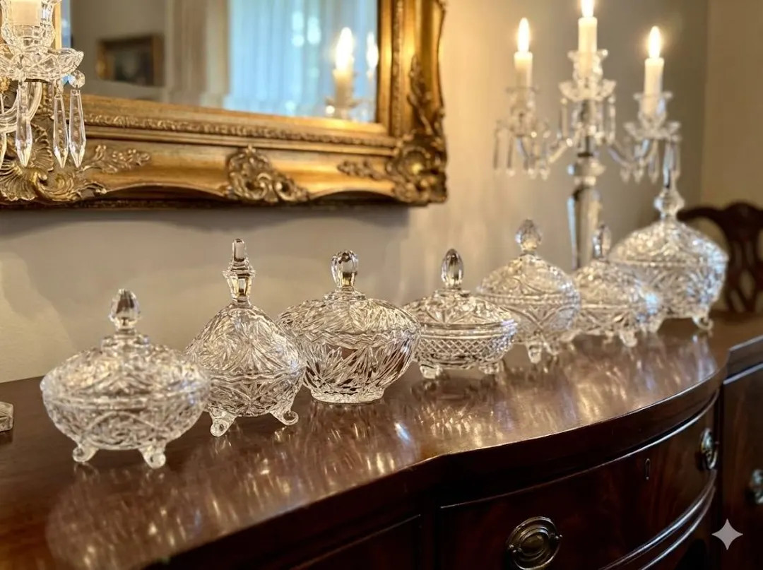 Vintage Crystal Candy Dish with Lid: Cut Glass Trinket Jar | Etsy (US)