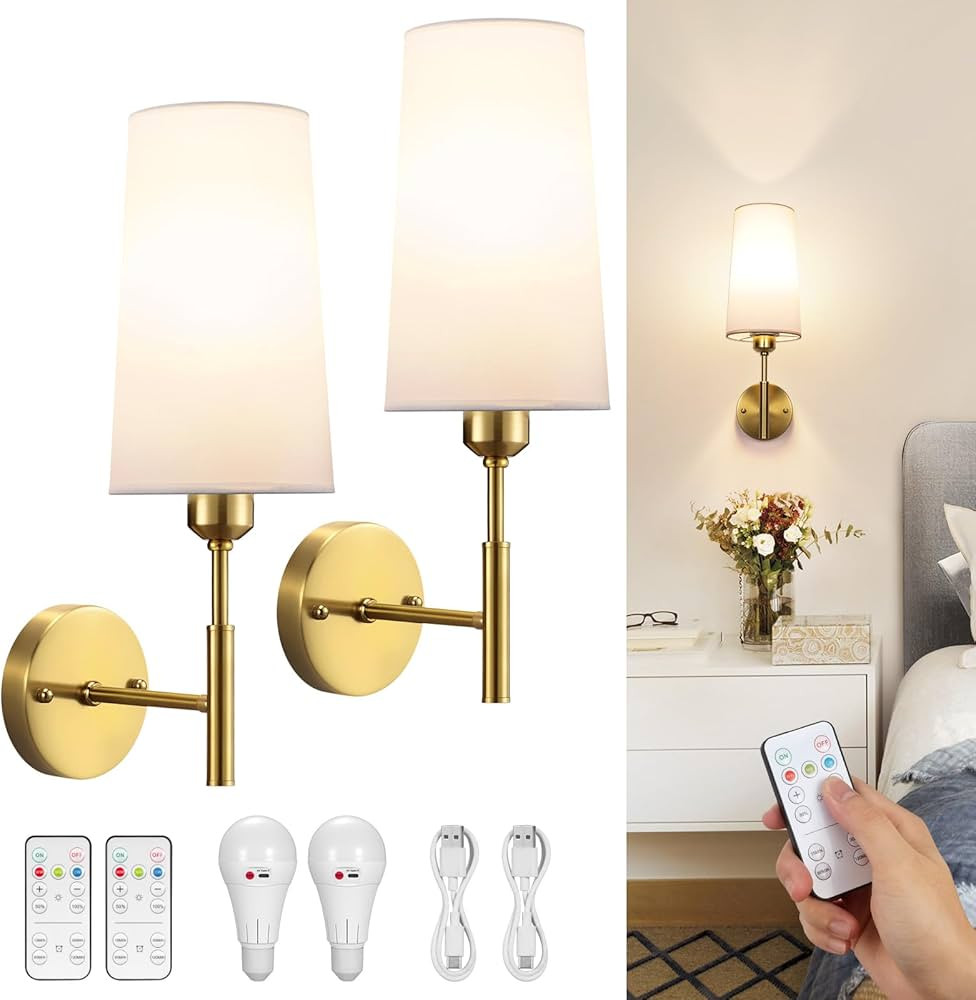 Battery Operated Wall Sconce, Rechargeable Wall Sconce with Remote, Dimmable Wireless Wall Sconce... | Amazon (US)