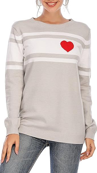 shermie Women's Pullover Sweaters Long Sleeve Crewneck Cute Heart Knitted Sweaters | Amazon (US)