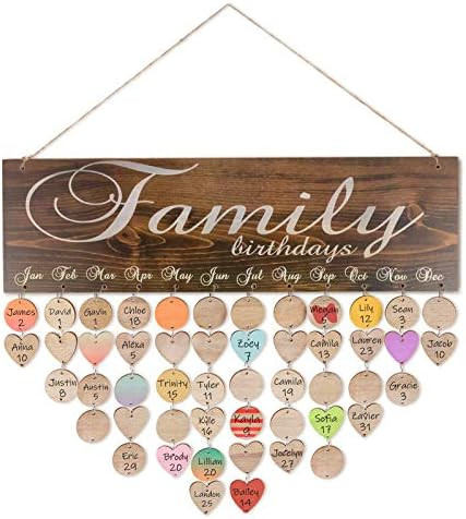 Family Wall Hanging Birthday Calendar Board with 50 Wooden Circle Heart Tags, Wooden Birthday Rem... | Amazon (US)
