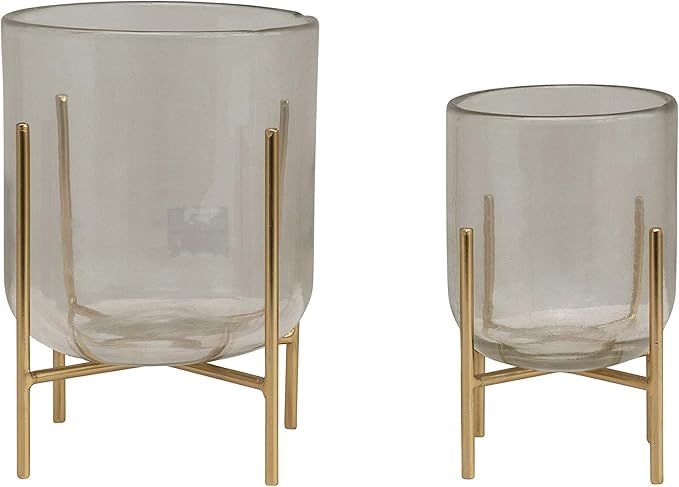 Bloomingville Vases Metal Stands, Gold Finish, Set of 2 Candle Holder, Clear, 2 Count | Amazon (US)