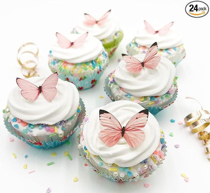 Sugar Robot Edible Butterflies for Cake Decorating - Small Pastel Pink Butterfly Cake Toppers and... | Amazon (US)