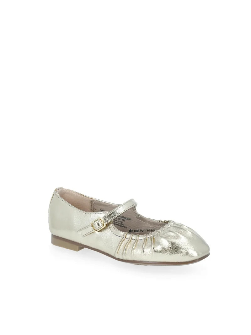 Wonder Nation Little Girls and Big Girls Scrunch Ballet Dress Shoes, Gold-Tone | Walmart (US)