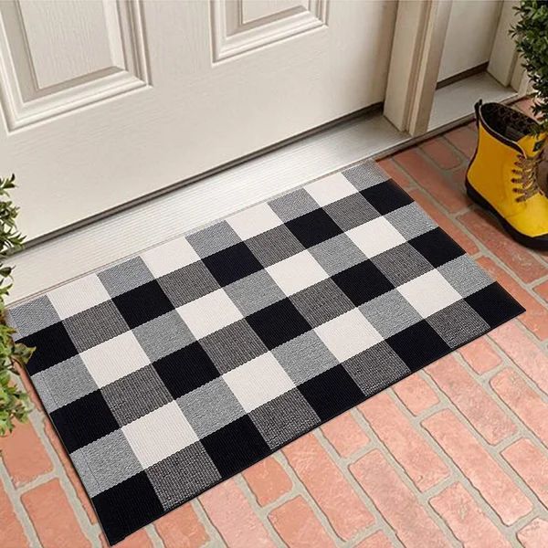 Buffalo Plaid Door Mat/Rug  Check Rugs Reversible Washable Cotton Hand-Woven Outdoor Rugs For Lay... | Wayfair North America