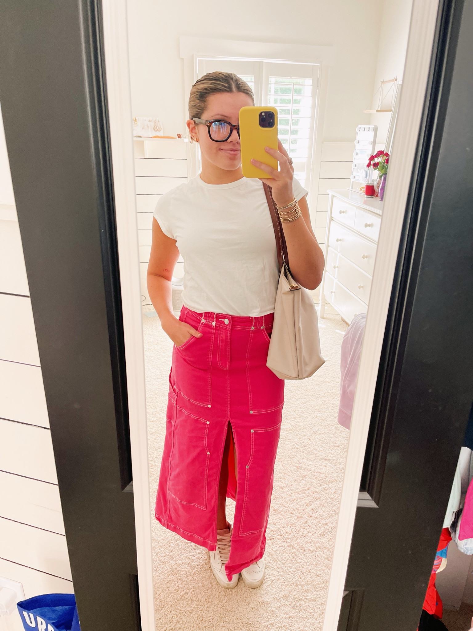 Another work fit! Love this pop of color. I think the cherry tee from Abercrombie would also look so cute for a more casual lunch vibe