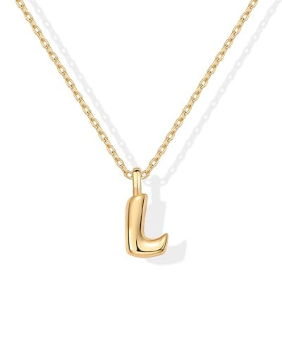 PAVOI 14K Yellow Gold Plated Dainty Chunky Bubble Initial Letter Pendant Necklace for Women - Alphabet Pendant Necklace - Letter L | Amazon (US)