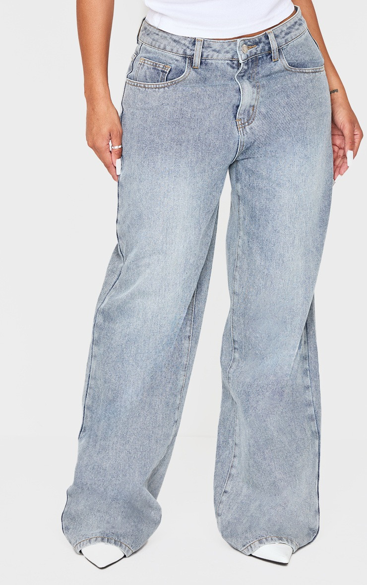 Shape Vintage Light Wash Low Rise Washed Jadore Print Wide Leg Denim Jeans | PrettyLittleThing UK