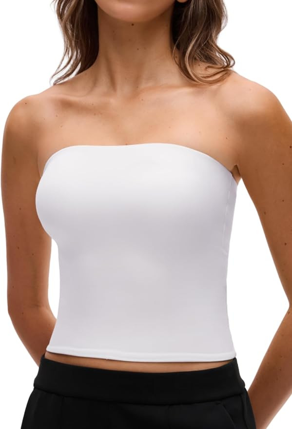 CRZ YOGA Butterluxe Double Lined Crop Tube Top | Casual, Extremely Soft, Tight Fit, Elastic Trim,... | Amazon (US)