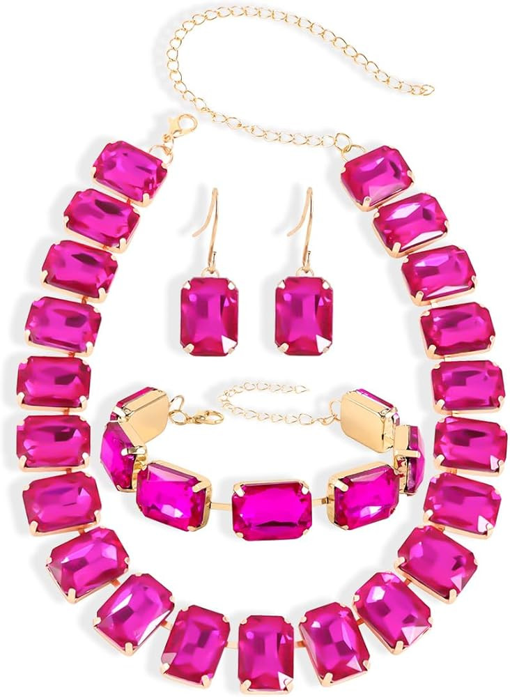 KOSMOS-LI Rectangle Faux Crystal Jewelry Sets Includ Necklace Bracelet Earrings For Women Stockin... | Amazon (US)