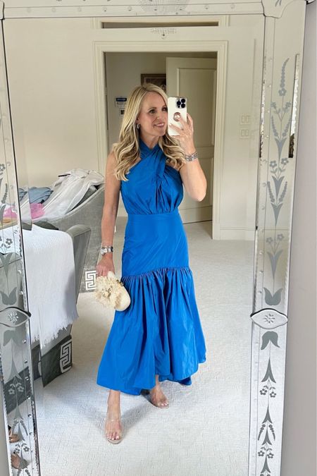 What to wear to a summer wedding 
Gorgeous night blue high low midi dress 
Veronica beard blue taffeta dress 

#LTKSeasonal #LTKstyletip #LTKwedding