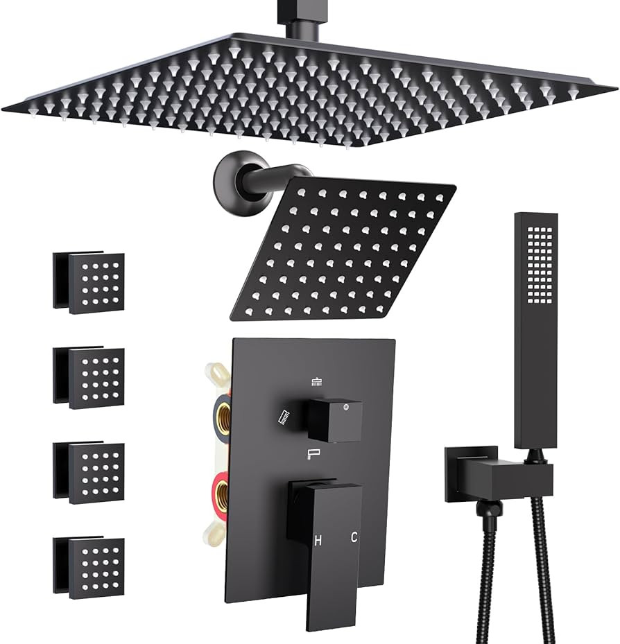 Enga Dual Head Shower System with Body Jets (Eco-Performance) 12 Inch Ceiling Mount Shower Head w... | Amazon (US)