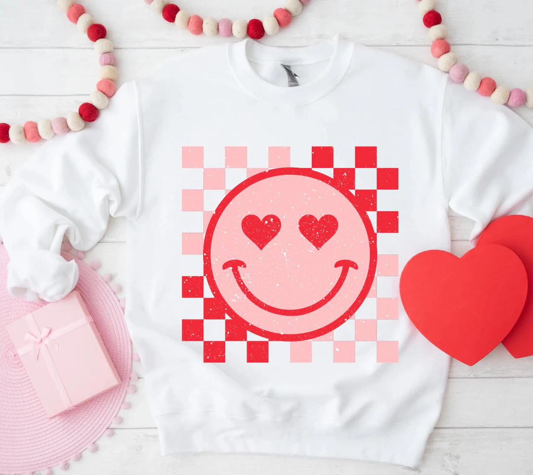 Kids Smiley Face Sweatshirt-kids Valentines Day Smile Shirt-cute Heart Youth Retro Happy Face Cre... | Etsy (US)