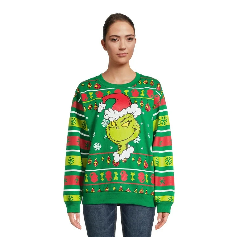 The Grinch Women's Juniors Long Sleeve Light Up Christmas Sweatshirt, Sizes XS-XXXL | Walmart (US)
