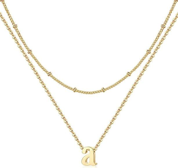 IEFRICH Small Initial Necklace for Women, 14K Gold Plated Dainty Lowercase Letter Initial Choker ... | Amazon (US)