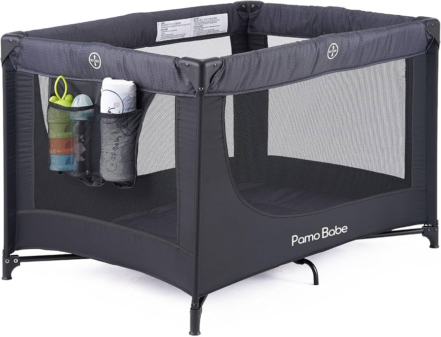 Pamo Babe Portable Crib Baby Playpen with Mattress and Carry Bag (Black) | Amazon (US)