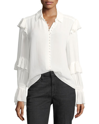 Victorian Ruffled Button-Front Silk Blouse | Bergdorf Goodman