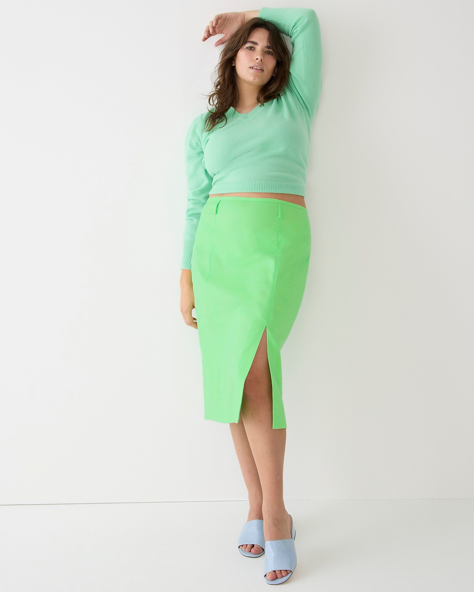 Stretch linen-blend midi pencil skirt | J. Crew US