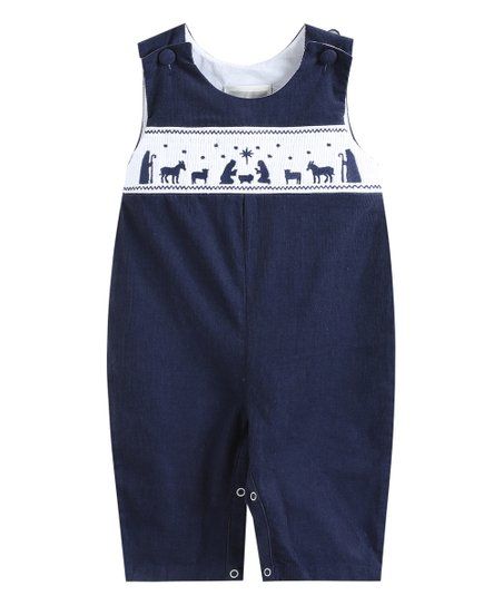 Navy Blue Nativity Smocked Overalls - Infant &amp; Toddler | Zulily