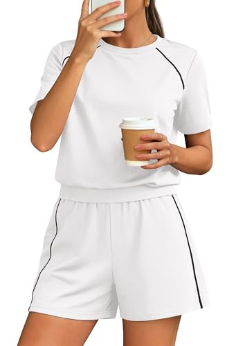 PRETTYGARDEN Shorts Sets Women 2 Piece Outfits Summer 2026 Matching Workout Athletic Clothing Casual Spring Travel Loungewear (White,Small) | Amazon (US)