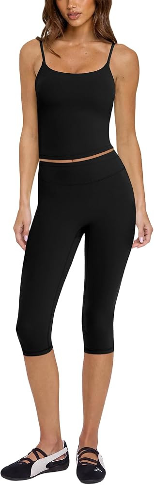 MOOSLOVER Women 2 Piece Workout Sets Capri Leggings Yoga Pliates Outfits | Amazon (US)