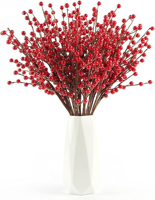 joyhalo 36 Pack Red Berry Stems - 17'' Holly Berry Stems, Red Berries Christmas Decor, Red Berry ... | Amazon (US)