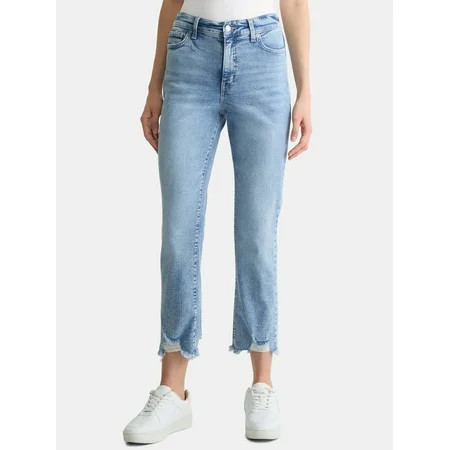 Time and Tru Women's High Rise Straight Leg Destructed Hem Jeans, 26" Inseam, Sizes 0-20 | Walmart (US)