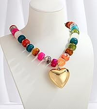 Gold Heart Pendant Necklaces for Women Colorful Acrylic Resin Beaded Choker Necklace Fashion Chun... | Amazon (US)