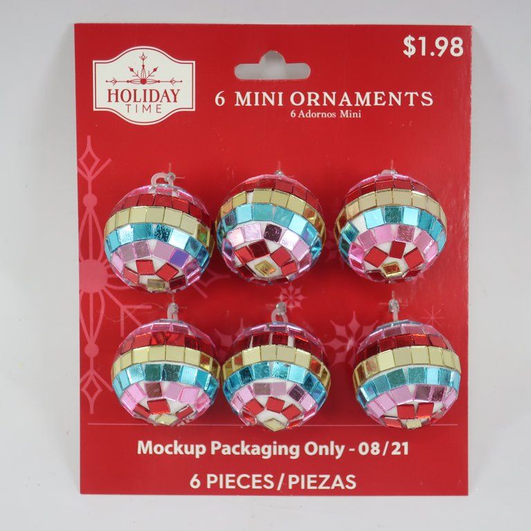 Holiday Time Multicolor Mirror Ball Christmas Mini Ornaments, 6 Count | Walmart (US)