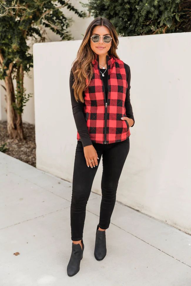 Let's Go Falling In Love Red Plaid Vest FINAL SALE | The Pink Lily Boutique