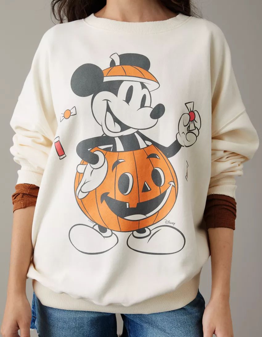 AE Oversized Halloween Mickey Graphic Sweatshirt | American Eagle Outfitters (US & CA)