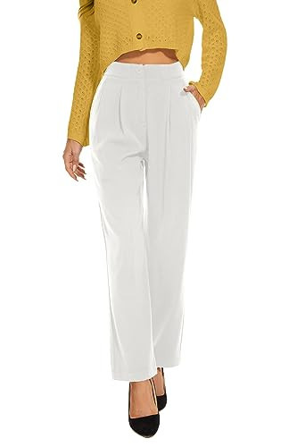 FUNYYZO Flowy Trousers Office Wide Leg Pants for Work Business Casual High Waisted Dress White Pants | Amazon (US)