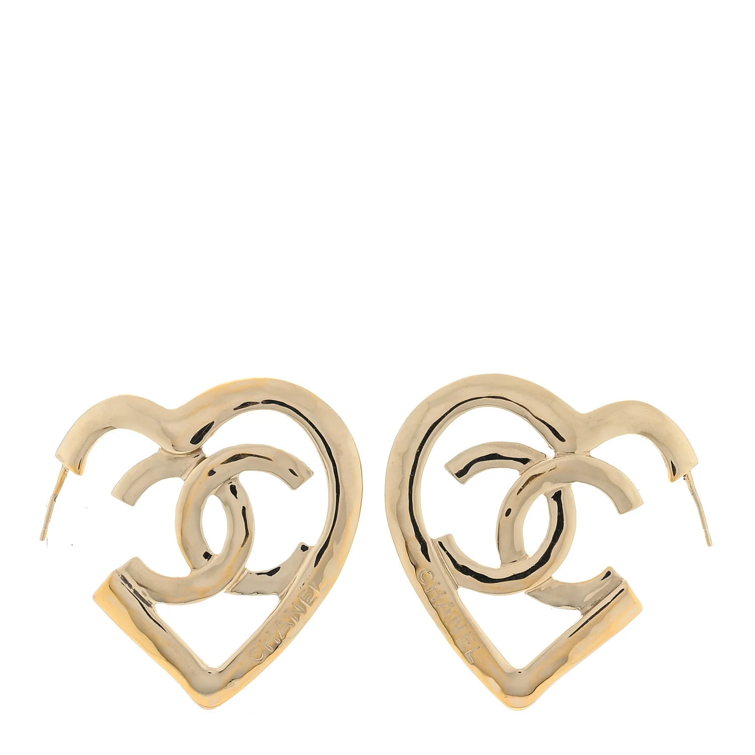 Metal CC Heart Coco In Love Hoop Earrings Gold | FASHIONPHILE (US)