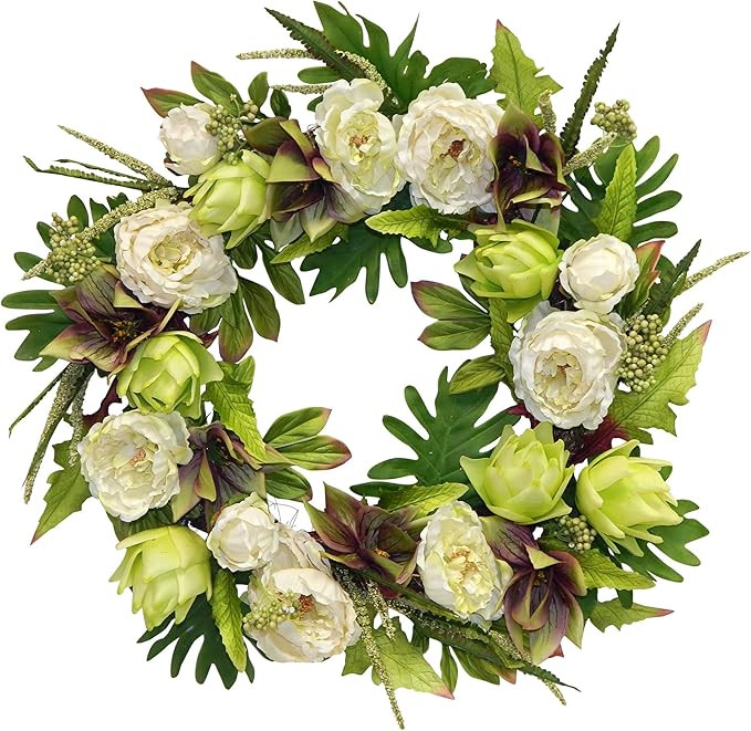 28 inches Peony/Dahlia/Artichoke Flower Wreath, Wreath for Front Door, Beautiful Handcrafted Wrea... | Amazon (US)