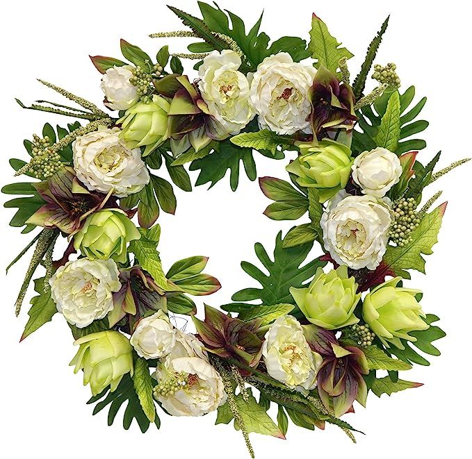 28 inches Peony/Dahlia/Artichoke Flower Wreath, Wreath for Front Door, Beautiful Handcrafted Wrea... | Amazon (US)