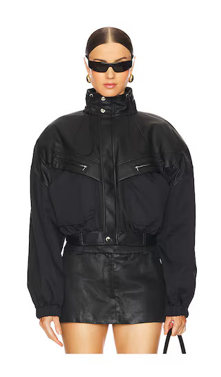 Aura Crop Bomber Jacket in Black | Revolve Clothing (Global)