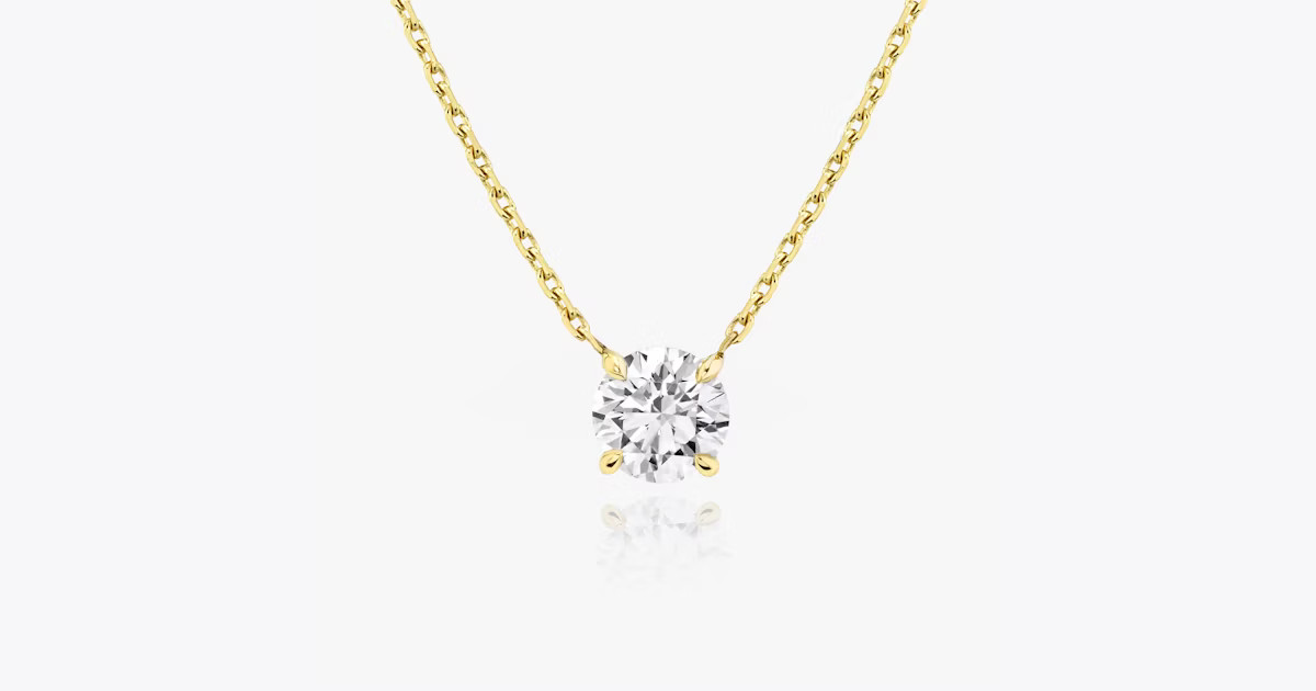 Solitaire Necklace in Yellow Gold | 0.25ct Carat Near-colorless Round Brilliant Cut VRAI Created ... | Vrai and Oro
