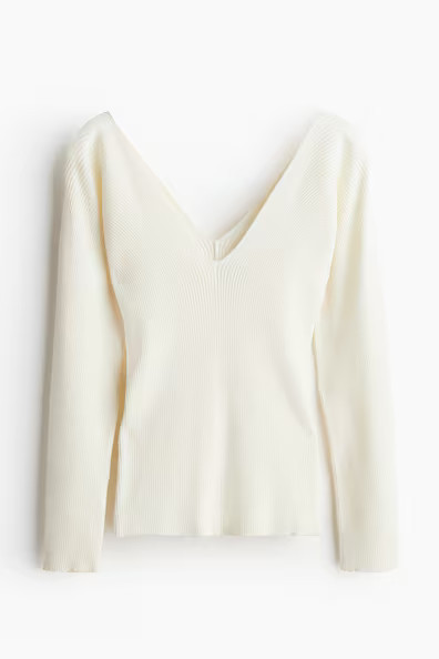 H & M - Rib-Knit V-neck Top - White | H&M (US + CA)