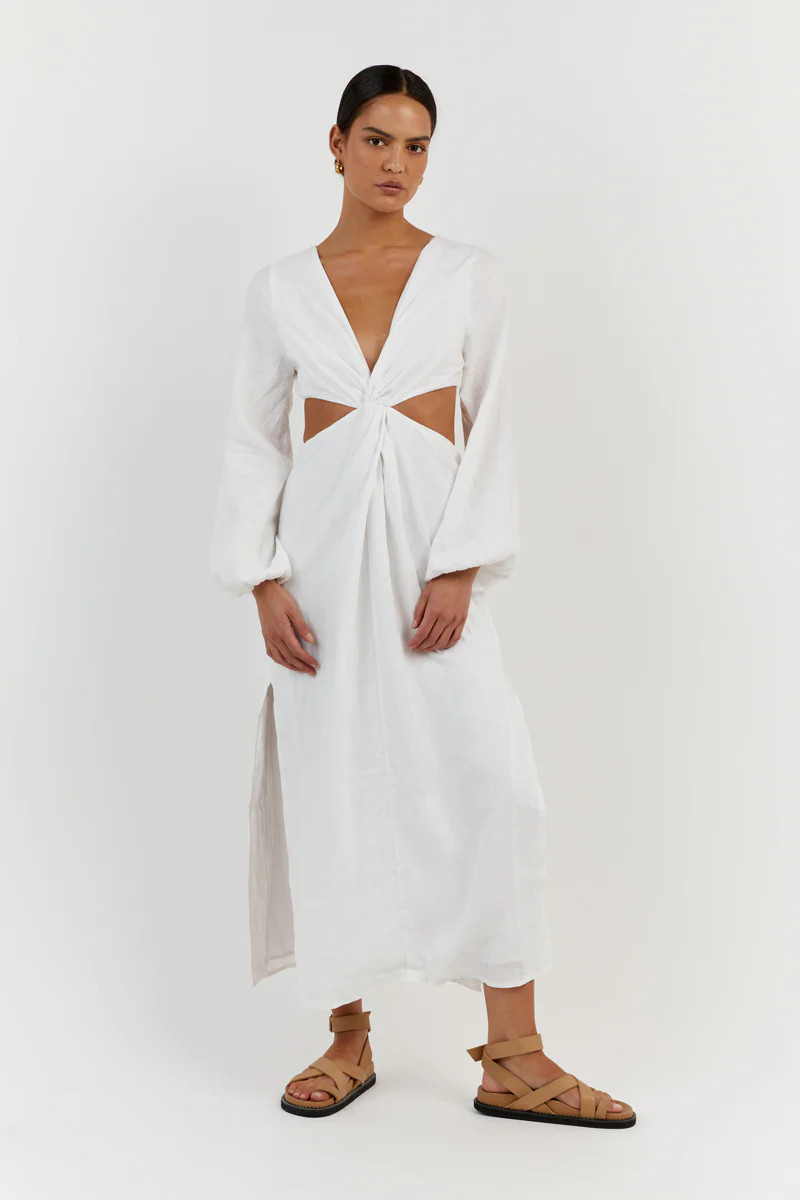 TINA WHITE LINEN TWIST MIDI DRESS | DISSH